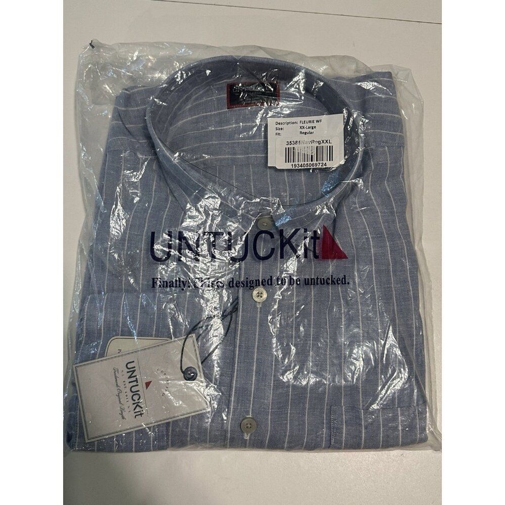NWT Untuckit Fleurie Men 2XL regular Fit button Down Shirt Wrinkle Free Linen